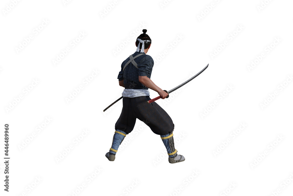 Chinese fighter poses with sword for your scenes specially for collage, isolated on white background. 3D illustration. 3D rendering. Chinese fighter poses with sword for your scenes specially for collage, isolated on white background. 3D illustration. 3D rendering.