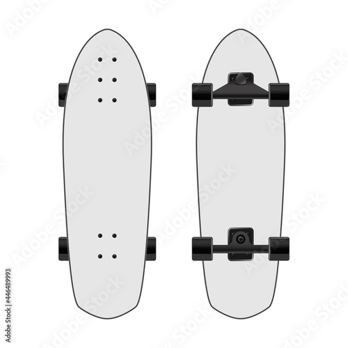 White skateboard front and back view, vector illustration