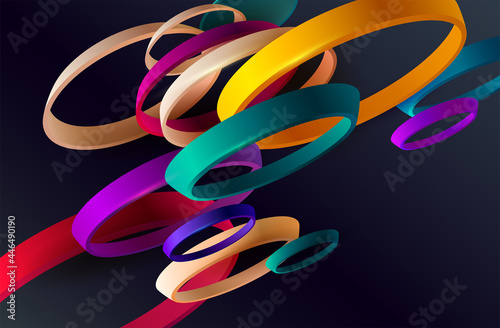 Fototapeta Naklejka Na Ścianę i Meble -  Colorful 3D rings on dark background.