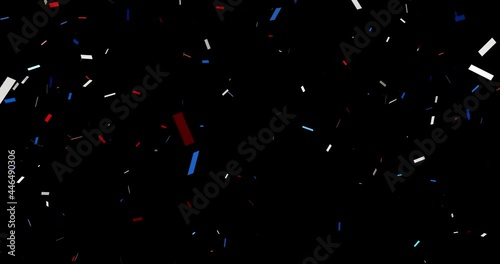 Animation of red, white and blue falling confetti on the transparent background. Confetti explosions. United States of America holiday. Video animation Ultra HD 4K