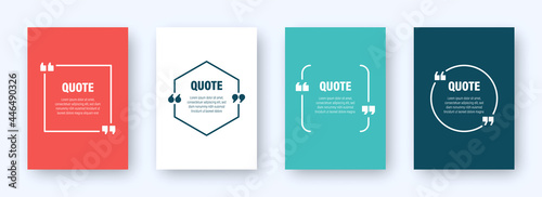 Set of colorful banners with quote frames. Speech bubbles with quotation marks. Blank text box and quotes. Blog post template. Vector illustration.