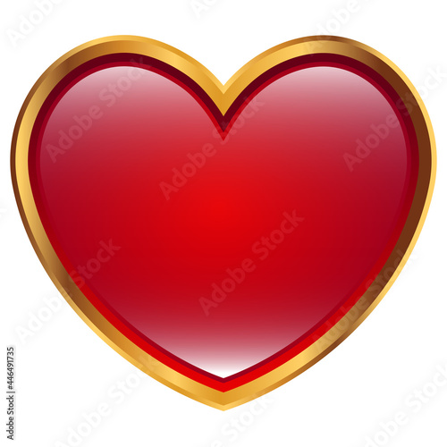 valentine luxury gold border red heart with shadow vector illustration