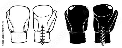 Pair retro boxing gloves. Vector vintage illustration.
