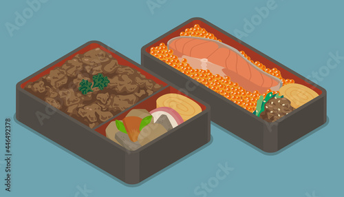 牛肉のお弁当と鮭のお弁当のベクターイラスト素材
