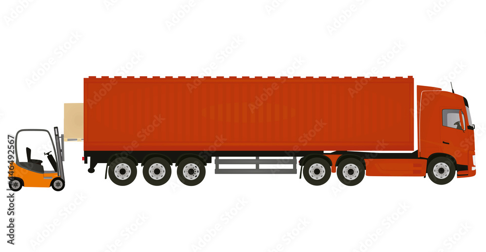 Forklift loading container to delivery truck. vector illustration Forklift loading container to delivery truck. vector illustration