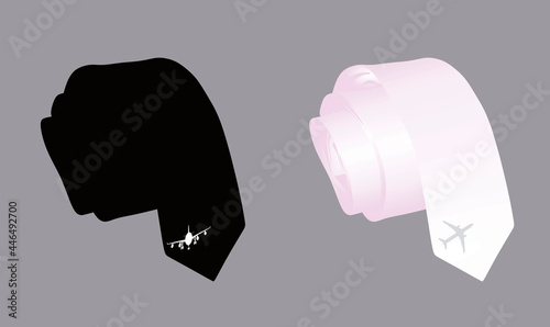 Black and white tie with airplane logo. vector