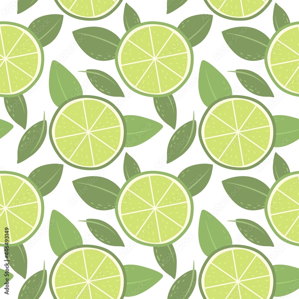 Seamless pattern with limes. Bright pattern for wallpaper, fabric and paper. Vector.
