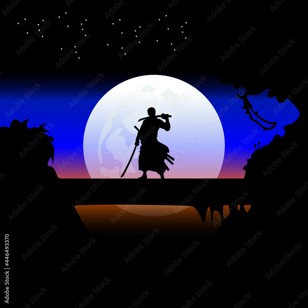 Roronoa Zoro Silhouette Vector Illustration. Landscape wallpaper