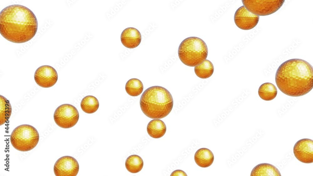 Realistic looping 3D animation of the falling golden golf balls rendered in UHD with alpha matte Realistic looping 3D animation of the falling golden golf balls rendered in UHD with alpha matte