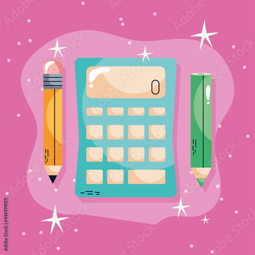 colors pencils and calculator