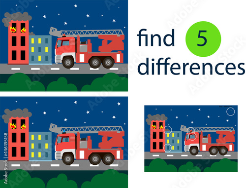 A game for children find 5 differences with a fir