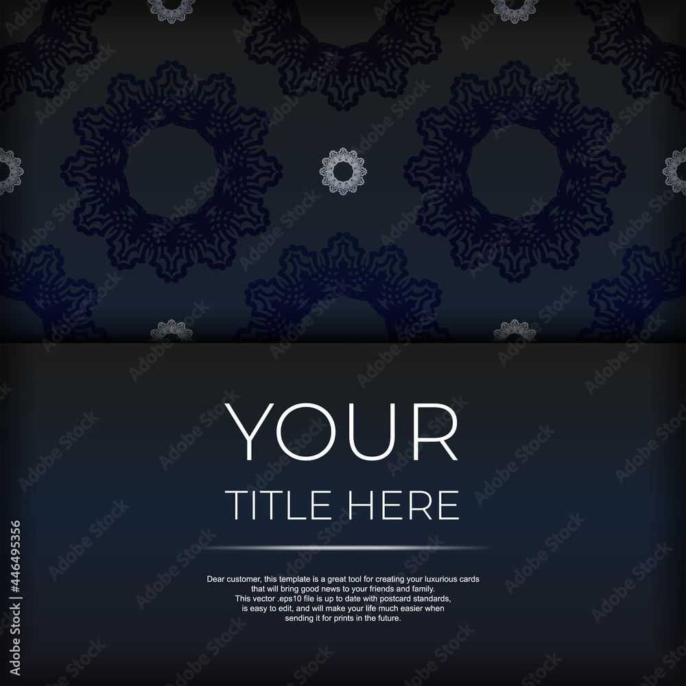 Dark blue invitation card template with white abstract ornament. Elegant and classic vector elements are great for decoration.