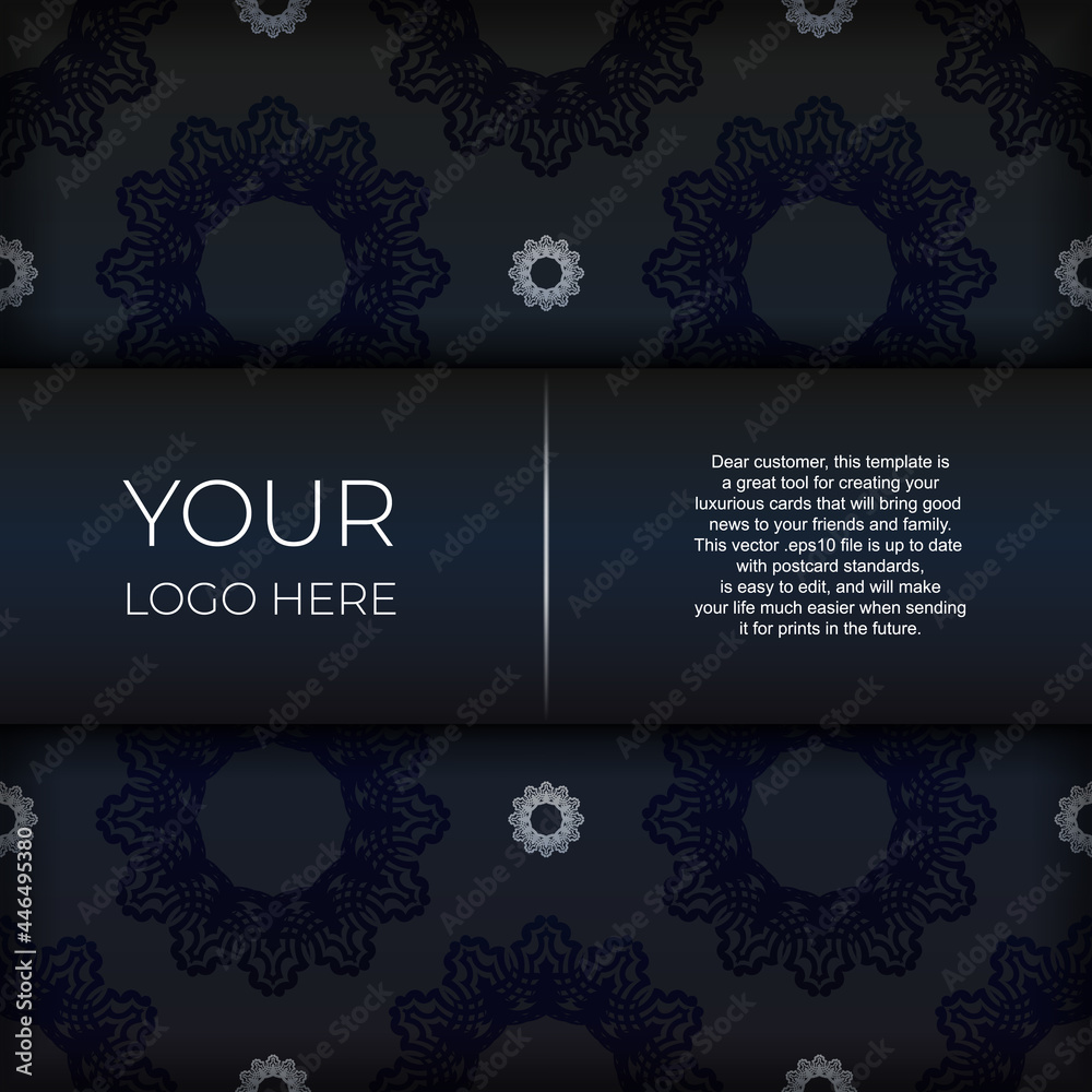 Dark blue invitation card template with white abstract ornament. Elegant and classic vector elements are great for decoration.