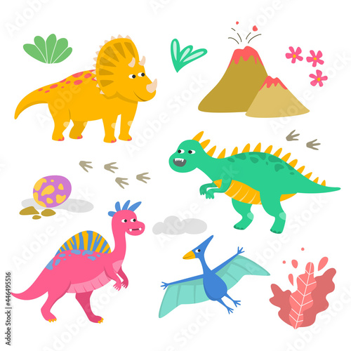 Set of colorful cartoon dinosaurs. © Evgeniya M