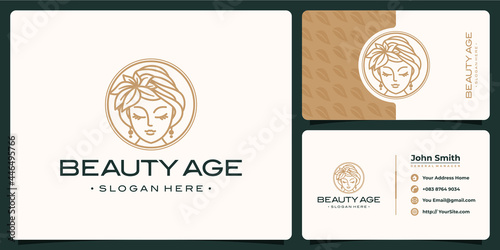 Woman beauty luxury monoline logo with business card