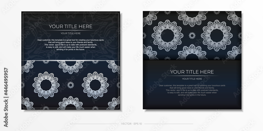 Dark blue postcard template with white Indian ornaments. Elegant and classic vector elements ready for print and typography. Dark blue postcard template with white Indian ornaments. Elegant and classic vector elements ready for print and typography.