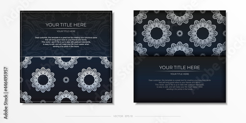 Dark blue postcard template with white Indian ornaments. Elegant and classic vector elements ready for print and typography.