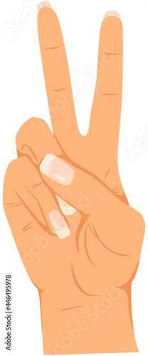 Vector illustration of a female hand with long nails. Gesture peace. Set isolated on a white background