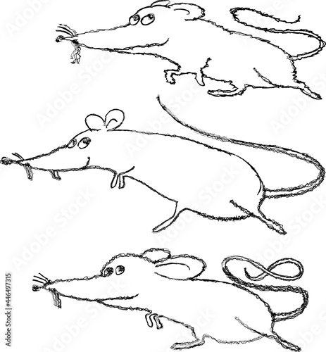 Contour vector drawings of doodles funny cartoon rats