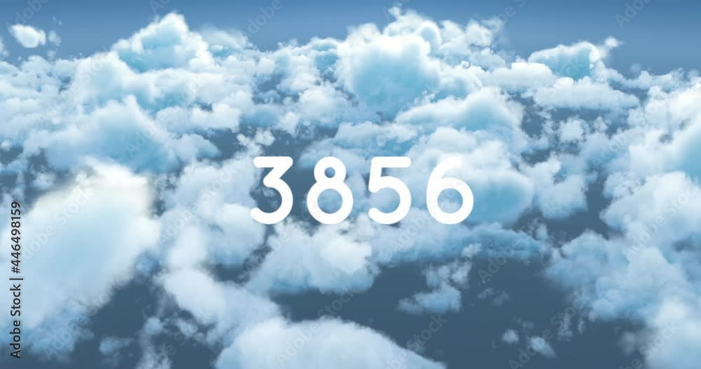 Animation of numbers growing over clouds and sky Animation of numbers growing over clouds and sky
