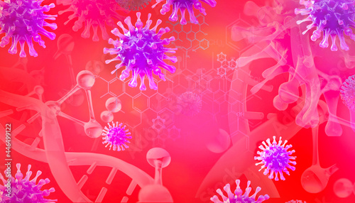 DNA sequence and COVID-19 infection virus cells. Abstract image coronavirus. World pandemic delta variant on planet Earth. 3D illustration photo
