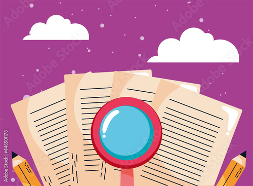 documents and magnifying glass