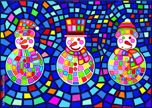 snowman christmas moses and pattem stained glass background illustration vector