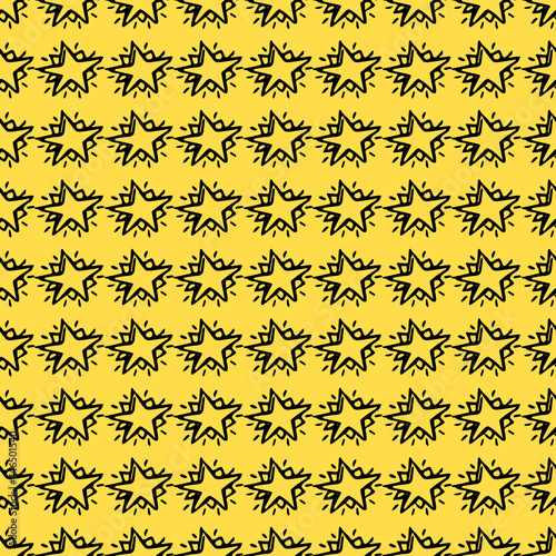 Seamless yellow stars pattern. Doodle vector illustration with yellow stars icons. Vintage yellow stars pattern, sweet elements background for your project.