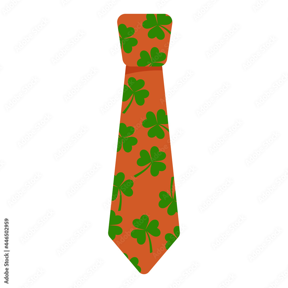 A tie decorated with elements for St. Patrick's Day. Vector illustration isolated on a white background.Cartoon style