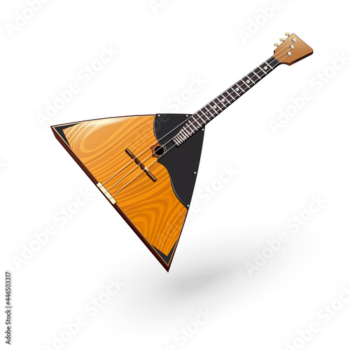 Russian national string musical instrument balalaika. Balalaika is a plucked string musical instrument with a triangular soundboard. Vector illustration isolated on white