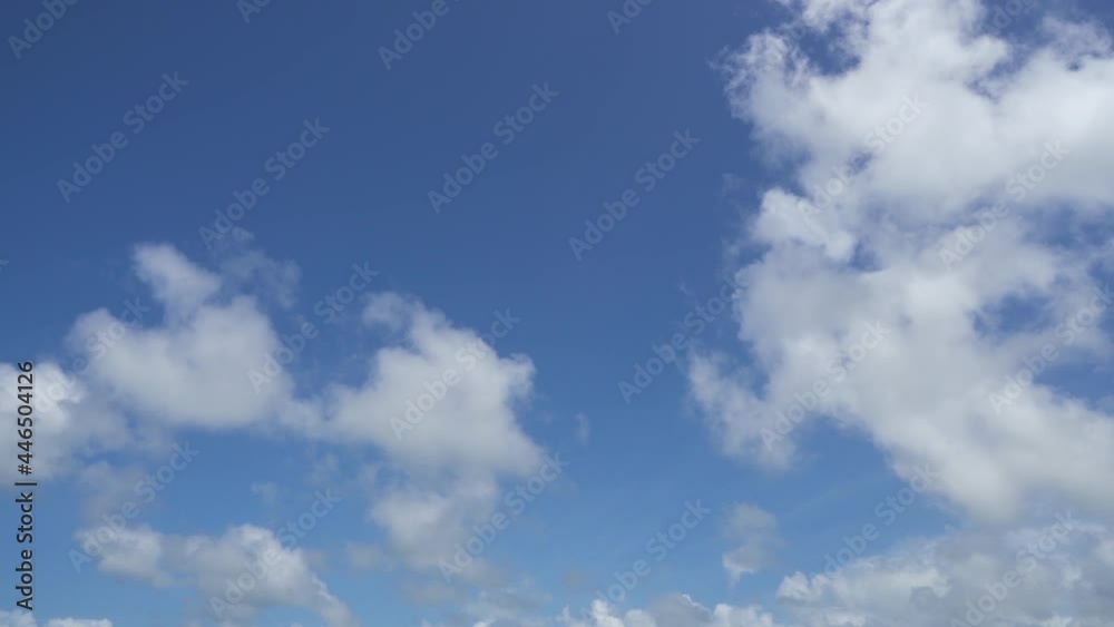 White clouds float across a bright blue sky. Sunny day and good weather. The wind drives the clouds. Clouds change shape. White clouds float across a bright blue sky. Sunny day and good weather. The wind drives the clouds. Clouds change shape.