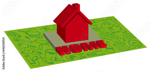 Image 3D pour illustrer les réparations à réaliser dans une maison.