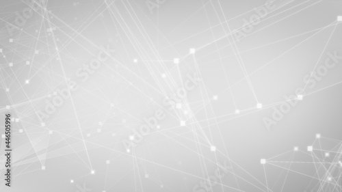 Abstract white gray polygon tech network with connect technology background. Abstract dots and lines texture background. 3d rendering.
