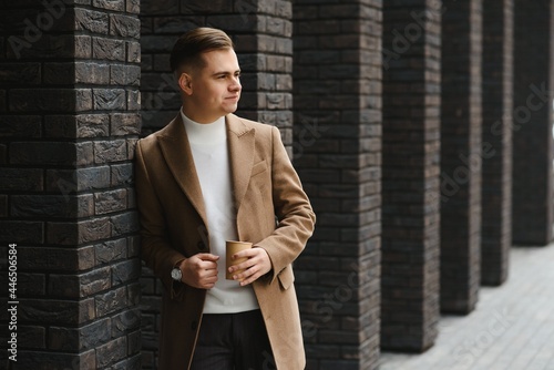 Loving new style. Business success. get warm and comfortable this season. Elegance stays in fashion. Fashion model in casual style clothes. Man wearing autumn jacket. Coat makes man look more elegant.