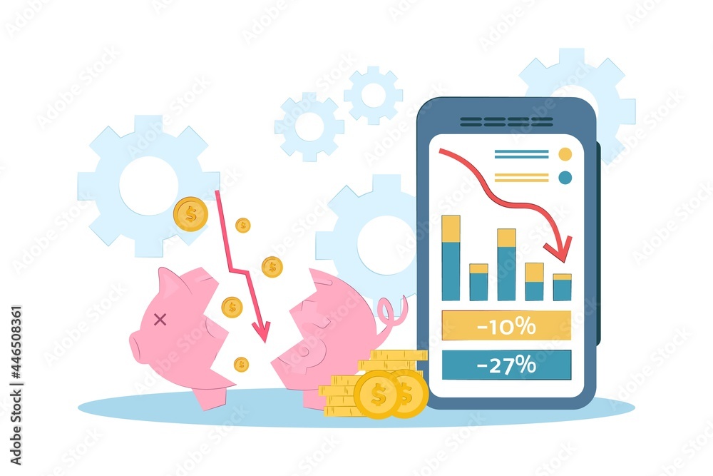 vector illustration loss of money. The concept of financial crisis, bankruptcy, the onset of poverty, budget recession, market fall . Bad economy and lower investment costs. vector illustration loss of money. The concept of financial crisis, bankruptcy, the onset of poverty, budget recession, market fall . Bad economy and lower investment costs.