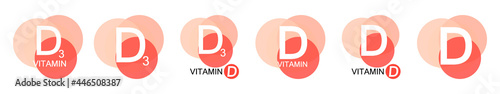 Set vitamin d icons. Pill collection D3 production symbols. Vector signs.
