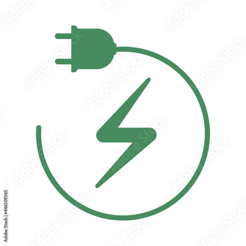 electric vehicle charging icon. Plug and lightning, electricity sign. Vector illustration isolated on white background