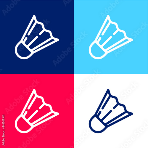Badminton Shuttle blue and red four color minimal icon set
