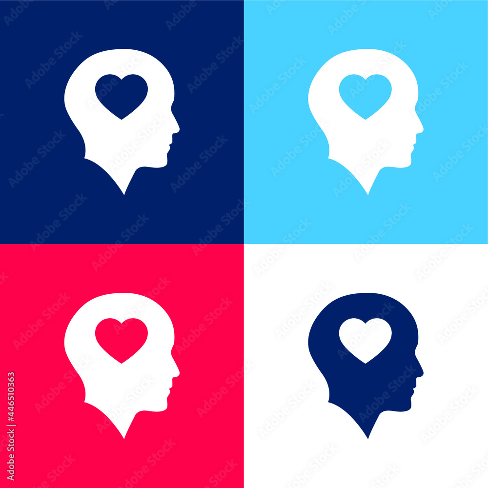 Bald Head With Heart blue and red four color minimal icon set Bald Head With Heart blue and red four color minimal icon set