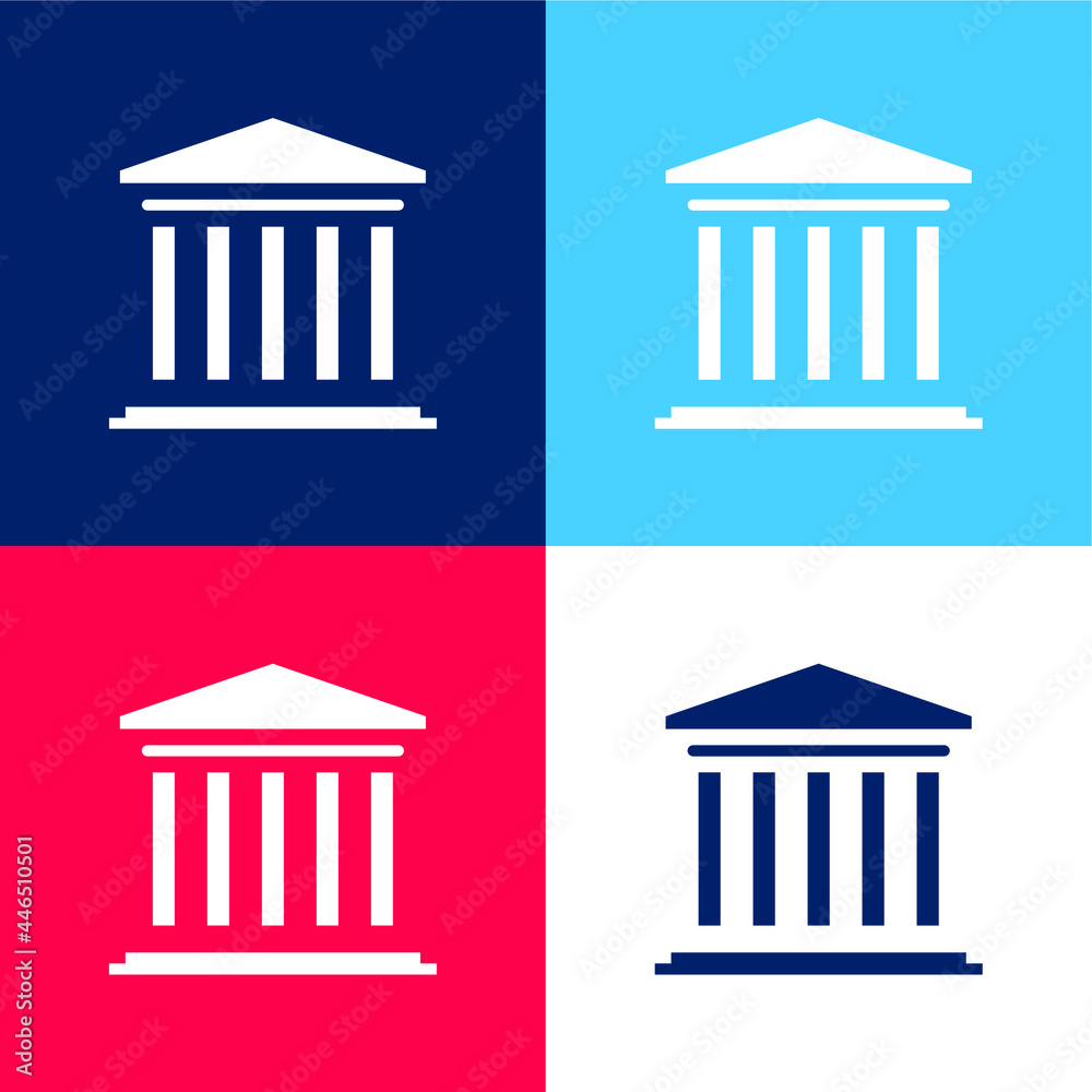 Bank blue and red four color minimal icon set Bank blue and red four color minimal icon set