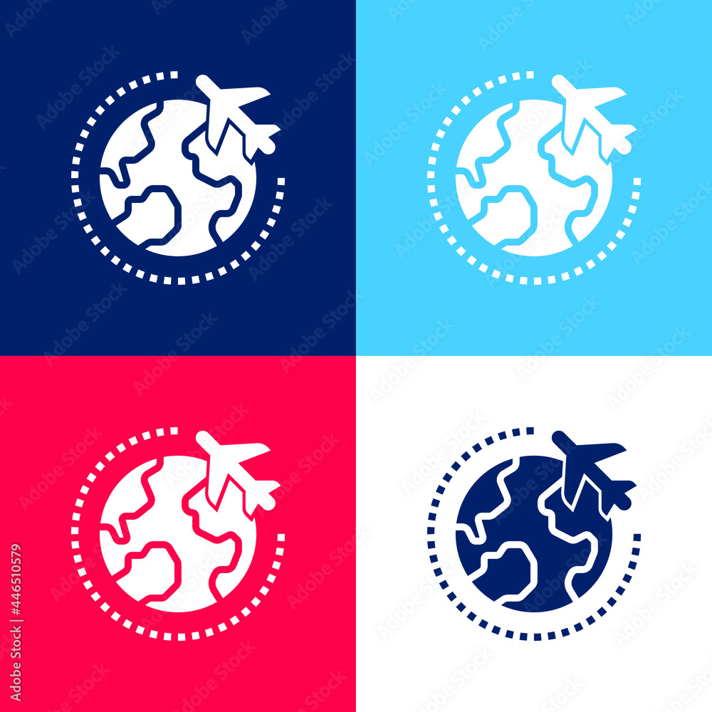 Airplane blue and red four color minimal icon set Airplane blue and red four color minimal icon set