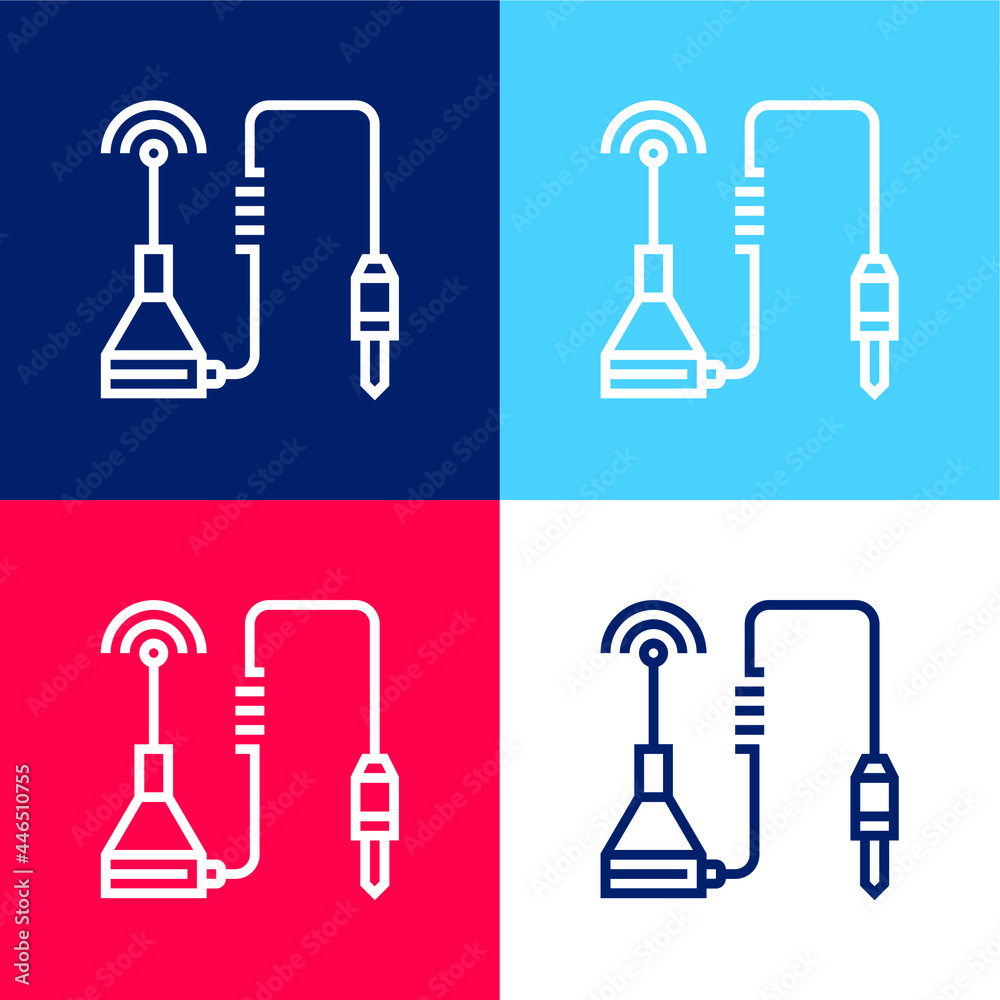 Antenna blue and red four color minimal icon set Antenna blue and red four color minimal icon set