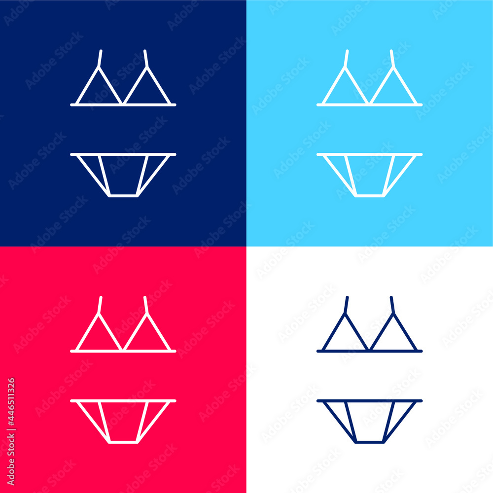 Bikini Outline blue and red four color minimal icon set Bikini Outline blue and red four color minimal icon set
