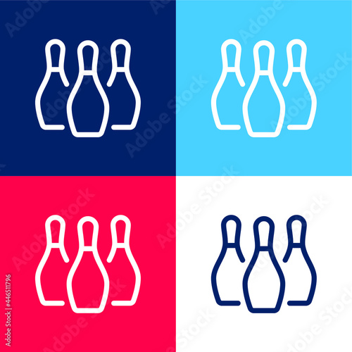 Bowling Pins blue and red four color minimal icon set