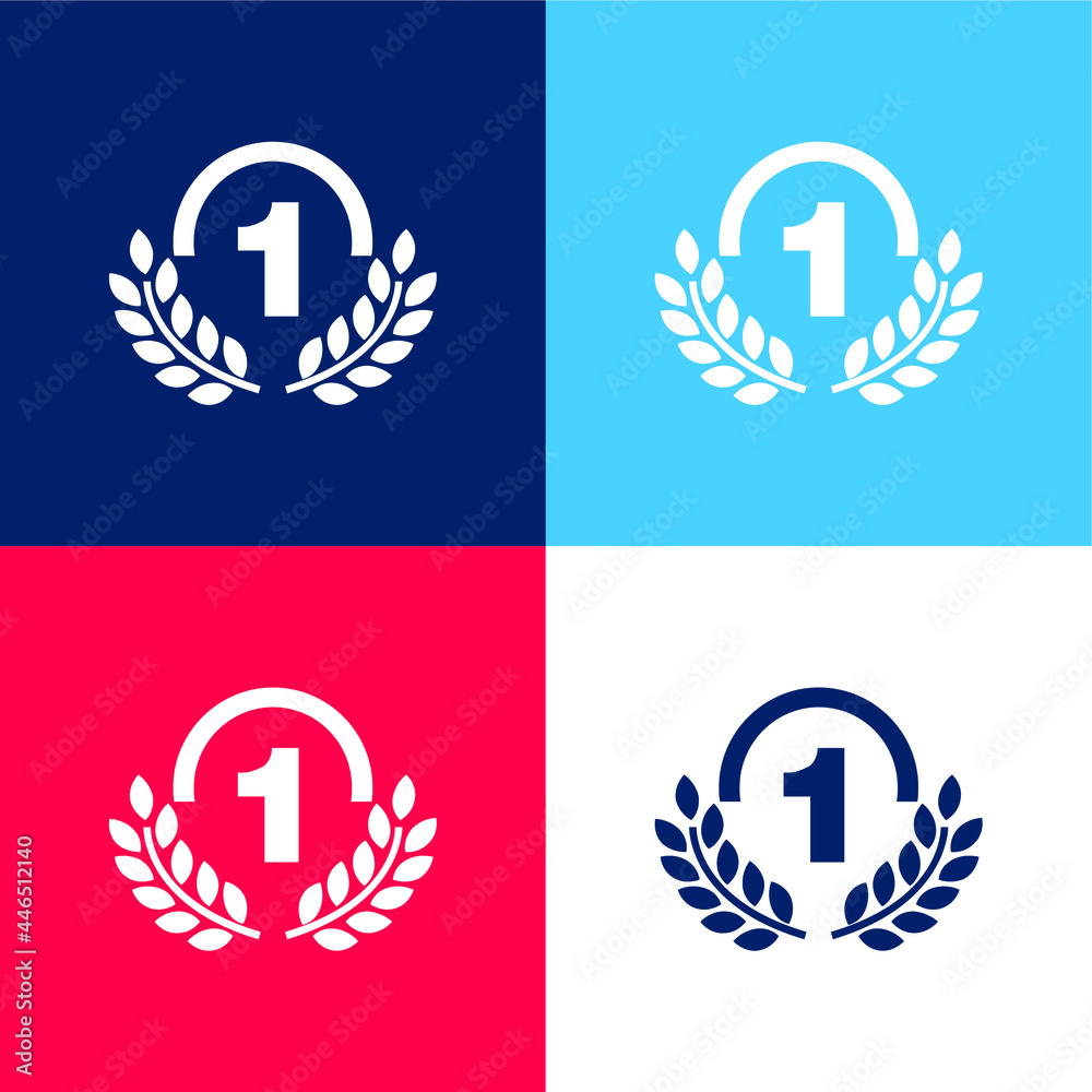 Award Medal Of Number One With Olive Branches blue and red four color minimal icon set Award Medal Of Number One With Olive Branches blue and red four color minimal icon set