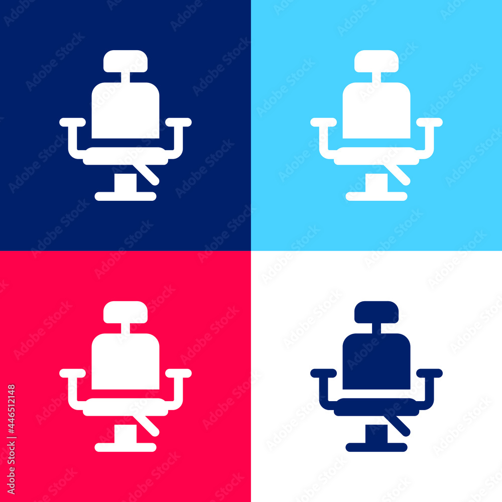 Barber Chair blue and red four color minimal icon set Barber Chair blue and red four color minimal icon set