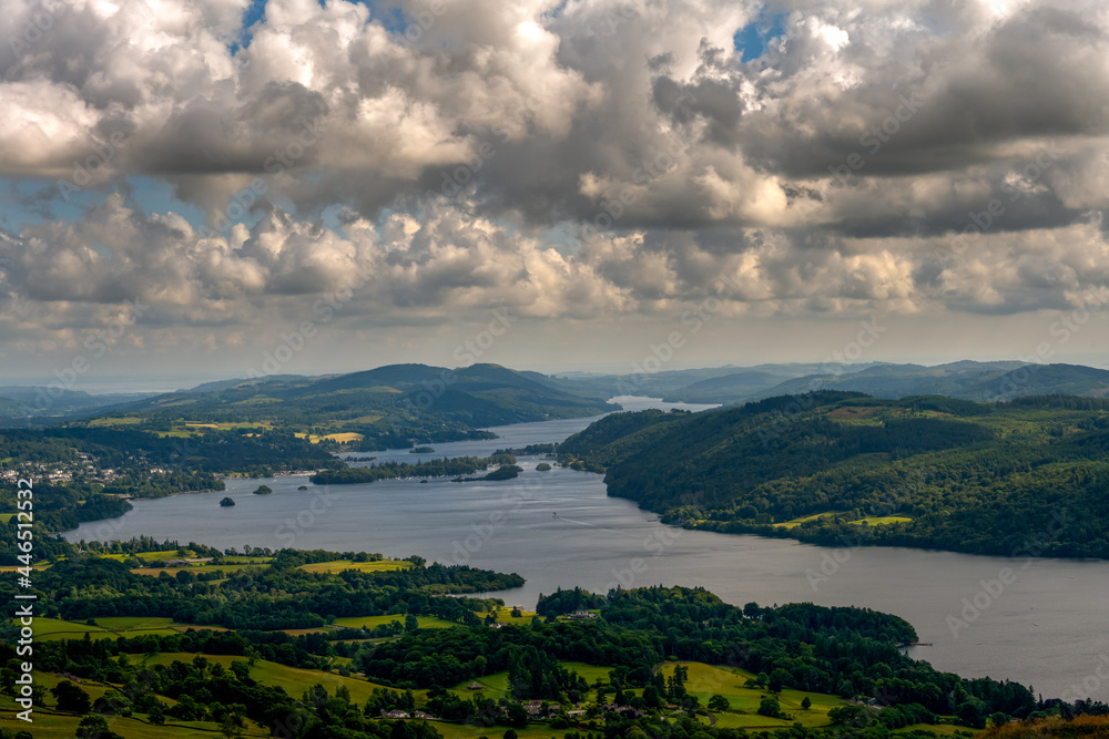 View of Windermere from Wansfell on a summer afternoon, Lake district, England