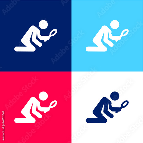 Archeologist blue and red four color minimal icon set