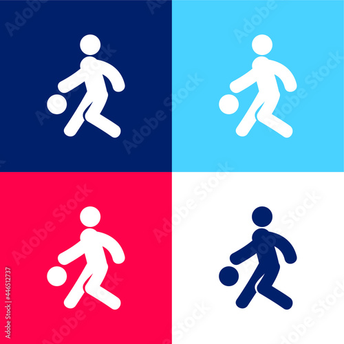Basketball Player blue and red four color minimal icon set