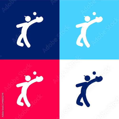 Baseball Catcher blue and red four color minimal icon set
